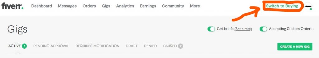 Fiverr dashboard switch tab