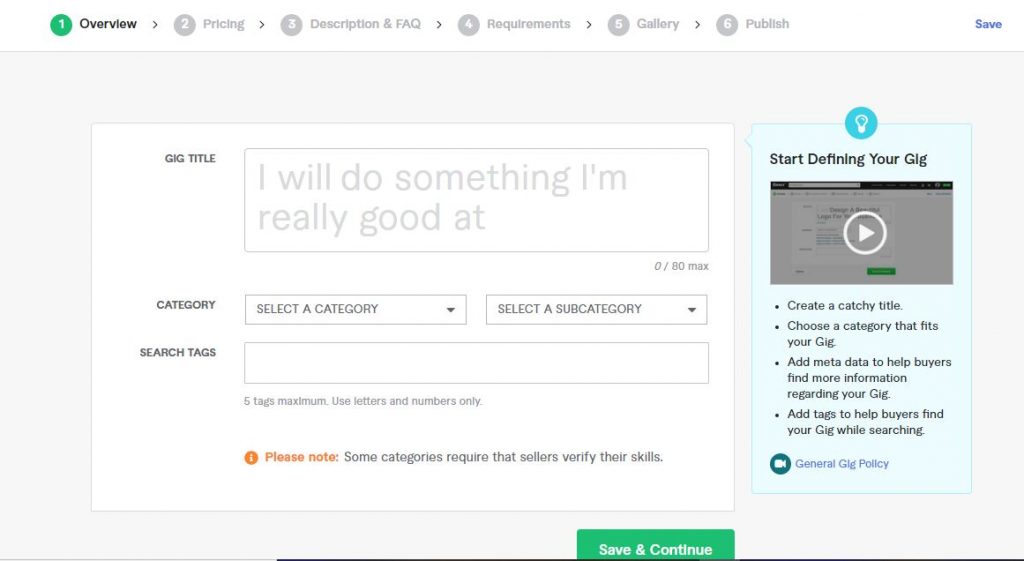 Fiverr new Gig interface