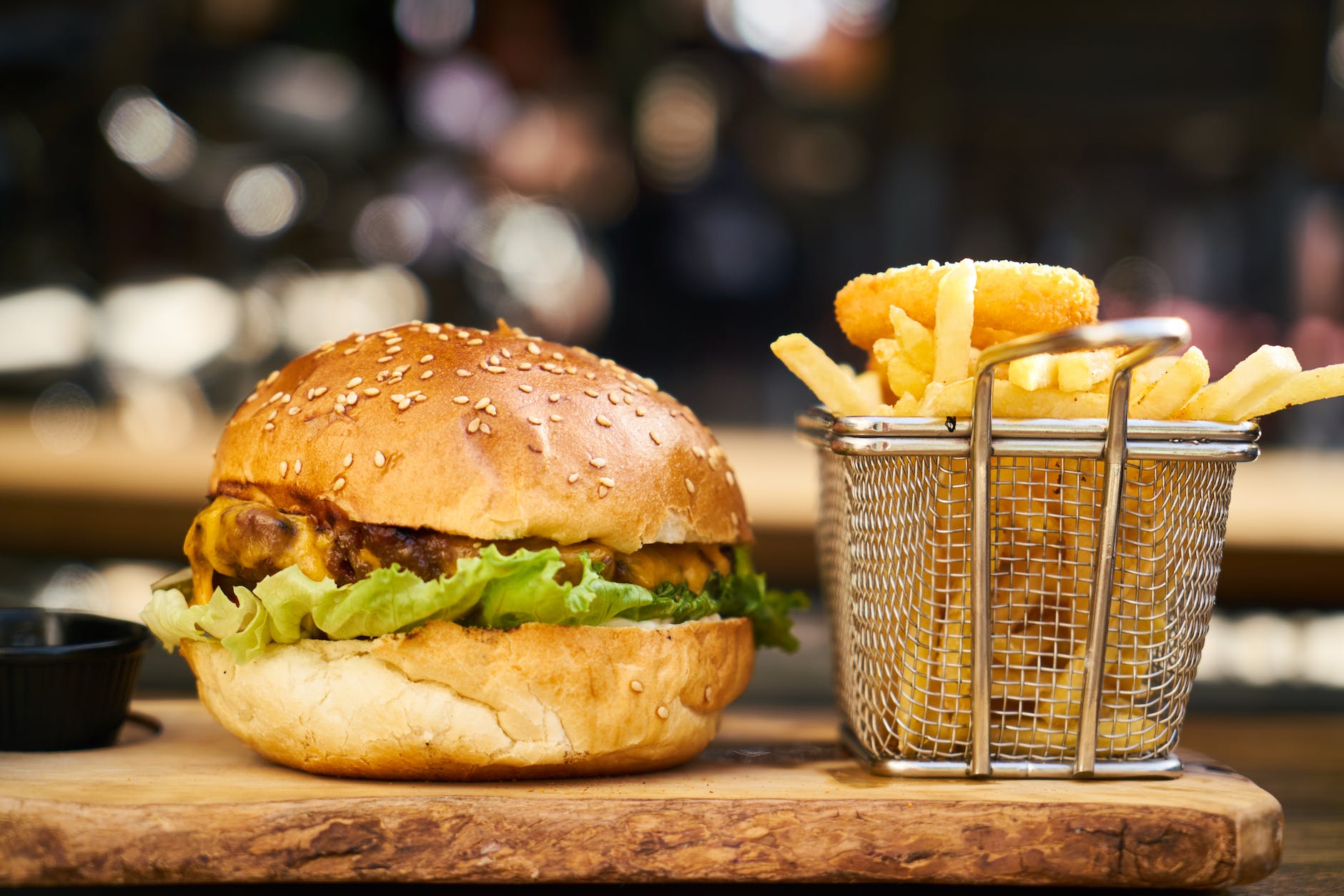 hamburger beside fries