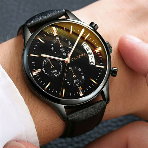 Fashion Sport Men’s Stainless Steel Case Leather Band Quartz Analog Wrist Watch