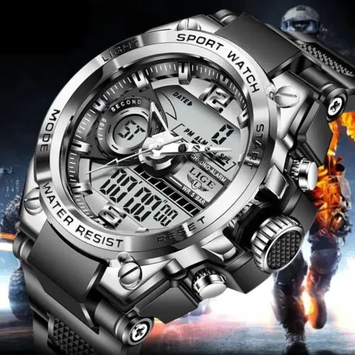 Men Military Watch Digital 50m Waterproof Wristwatch LED Quartz Sport Watch