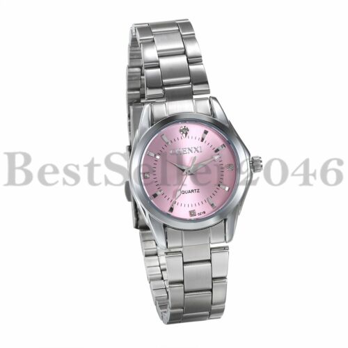 Women Ladies Pink Dial Dress Watches Waterproof Steel Band Analog Quartz Watch