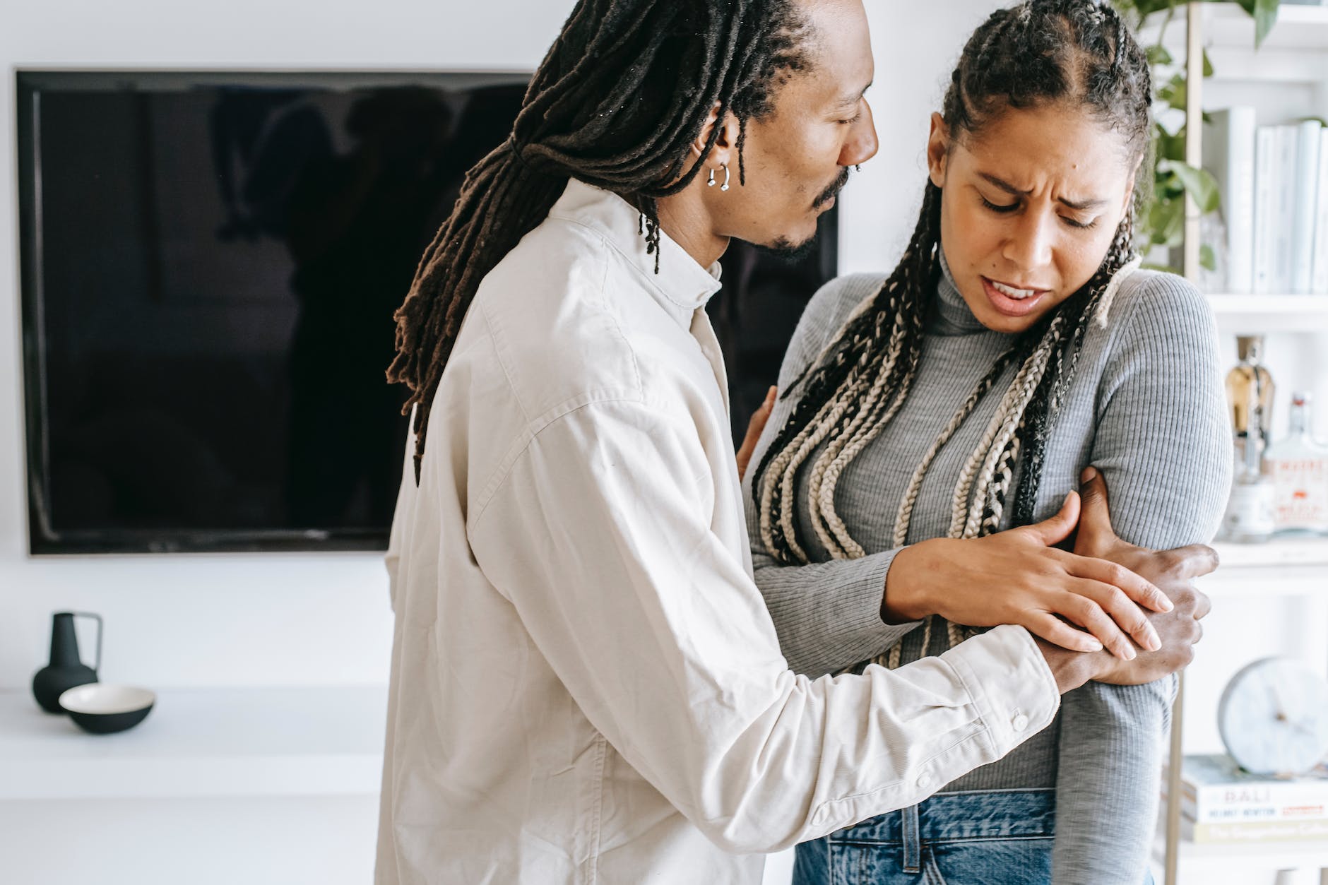 crop black couple quarreling at home