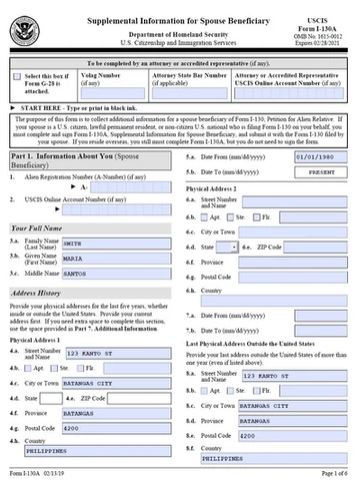 Form I-130a in the immigration process