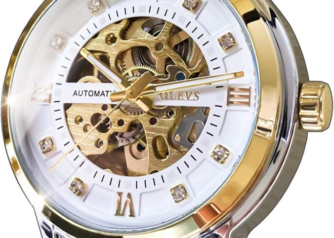 OLEVS Men’s Gold Skeleton Watch Automatic Mechanical self Winding Luxury Dress Stainless Steel Waterproof Luminous Wrist Watches