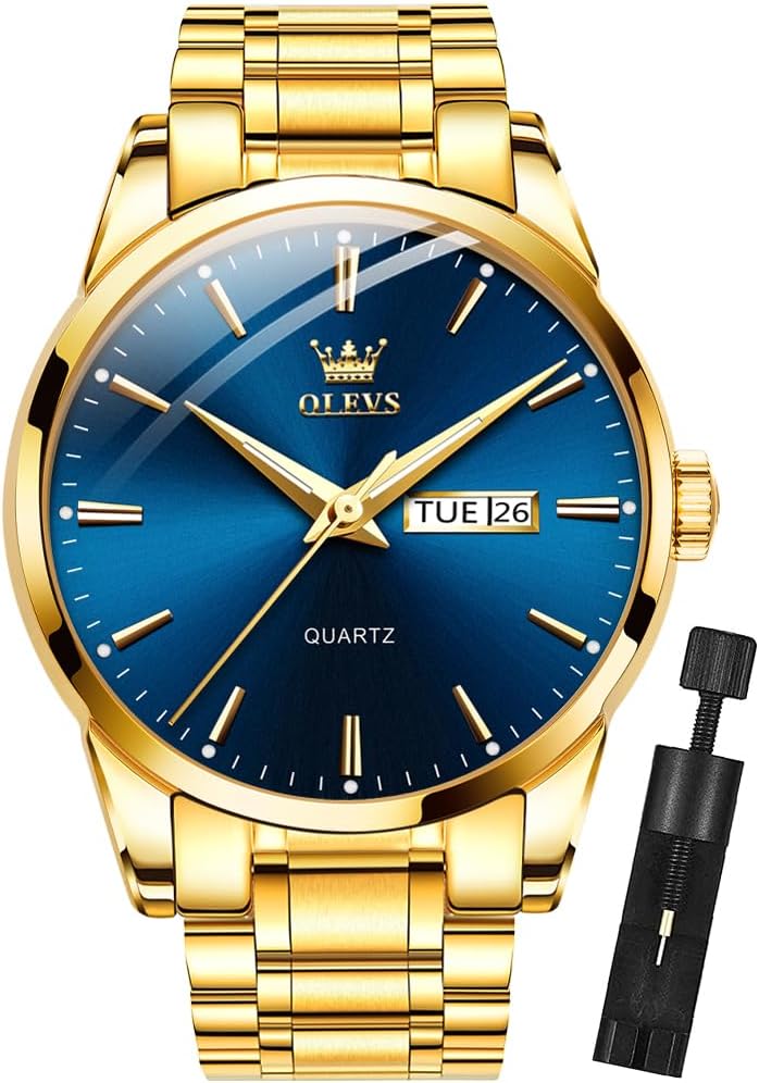 OLEVS Mens Gold Watches Analog Quartz Business Dre…