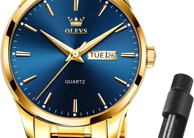 OLEVS Mens Gold Watches Waterproof Stainless Steel Lightweight Watch with Date Classic Luxury Dress Watch for Men Gold White Blue Green Dial