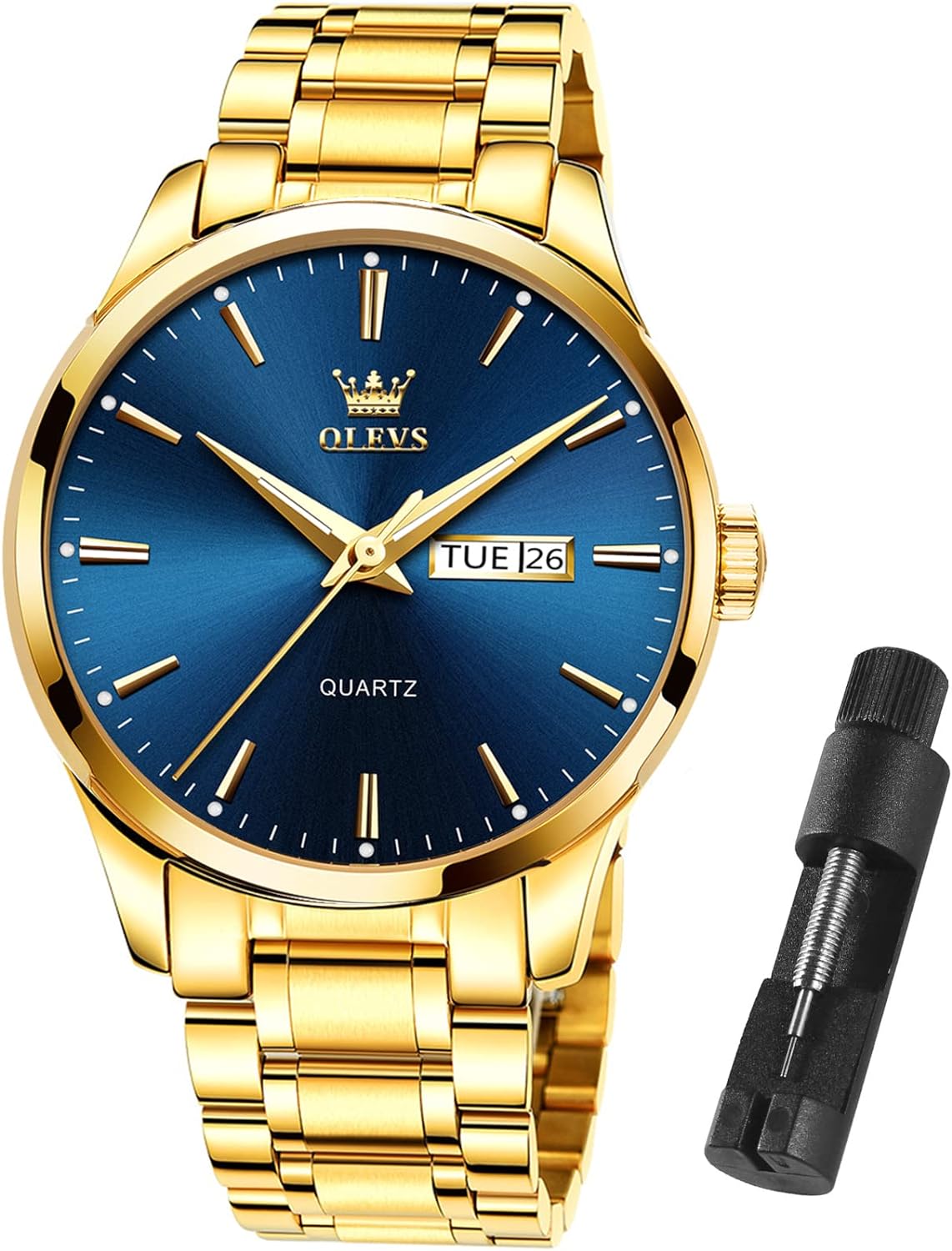 OLEVS Mens Gold Watches Waterproof Stainless Steel Lightweight Watch with Date Classic Luxury Dress Watch for Men Gold White Blue Green Dial