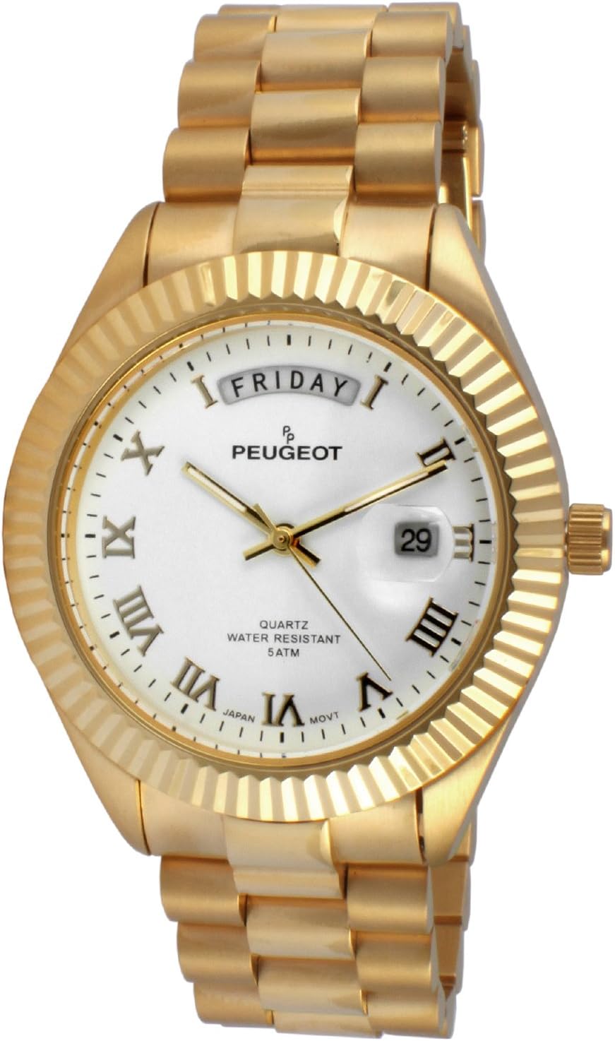 Peugeot 14K All Gold Plated Big Face Luxury Watch …