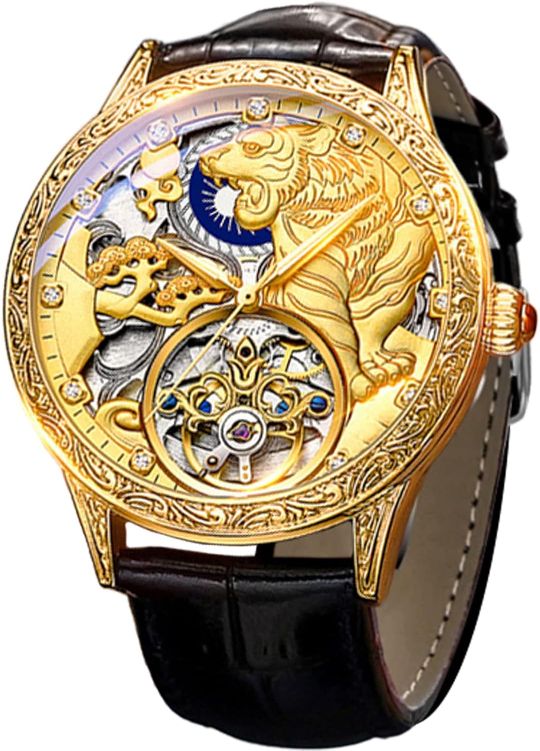 FORSINING Men’s Gold Luxury Tourbillon Watch Tiger…