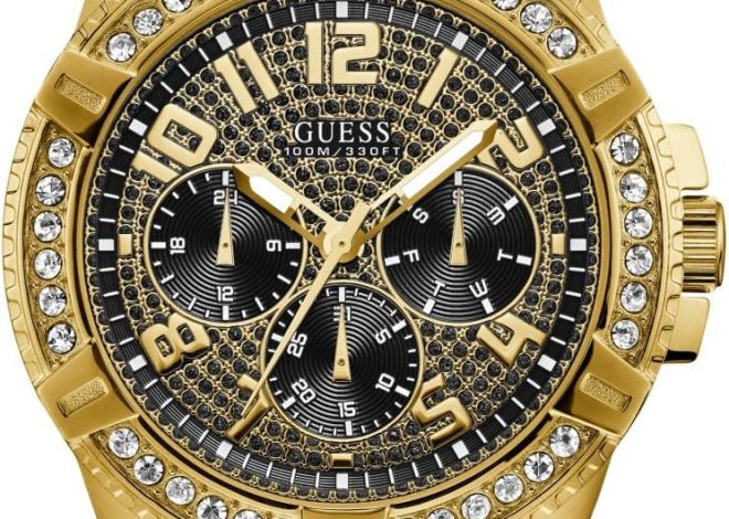 GUESS Stainless Steel Gold-Tone Crystal Embellishe.