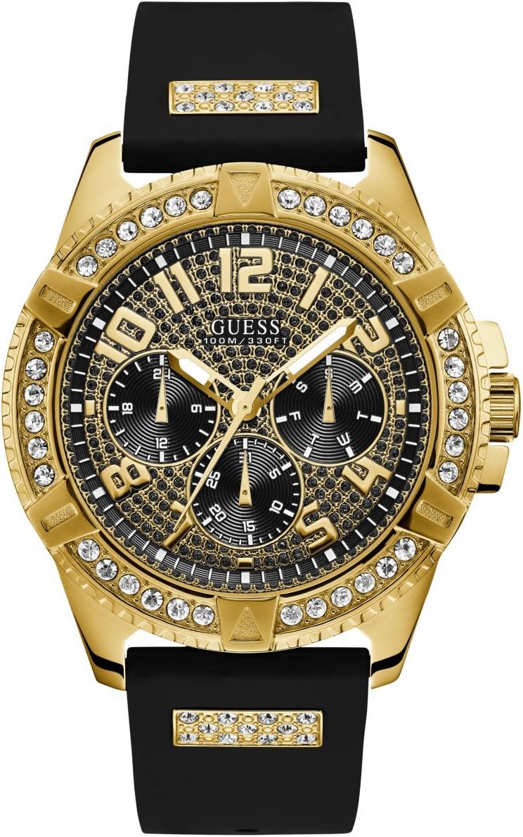 GUESS Stainless Steel Gold-Tone Crystal Embellishe.