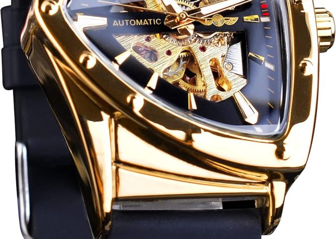 FORSINING Skeleton Watches for Men, Automatic Mechanical Watch with Triangle Dial, Luminous Self Winding Watches Stainless Steel Bracelet or Soft Silicone Strap