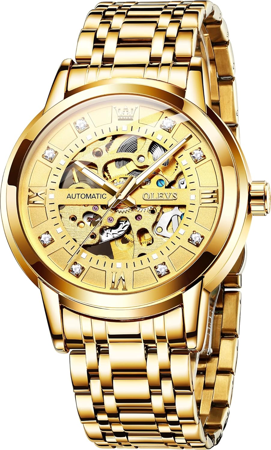 OLEVS Gold Skeleton Men’s Automatic Mechanical Wat…