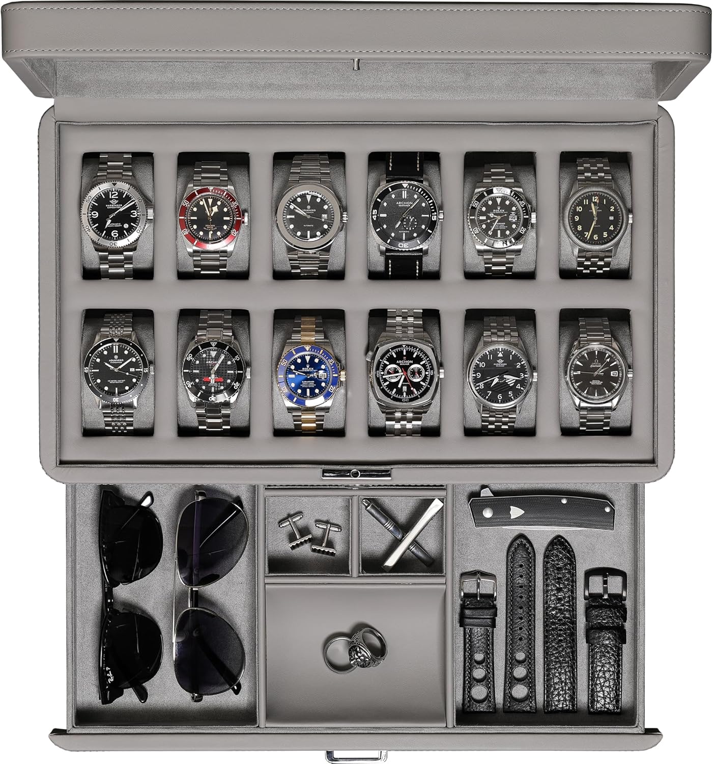 ROTHWELL Luxury Watch Box for 12 Watches – PU Leat…