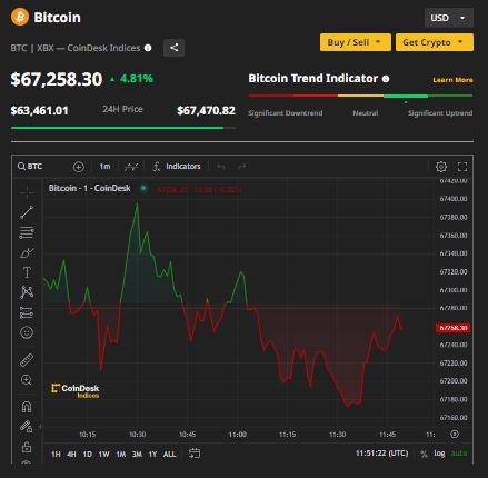 BTC chart for 26_Jul 2024 from Coindesk