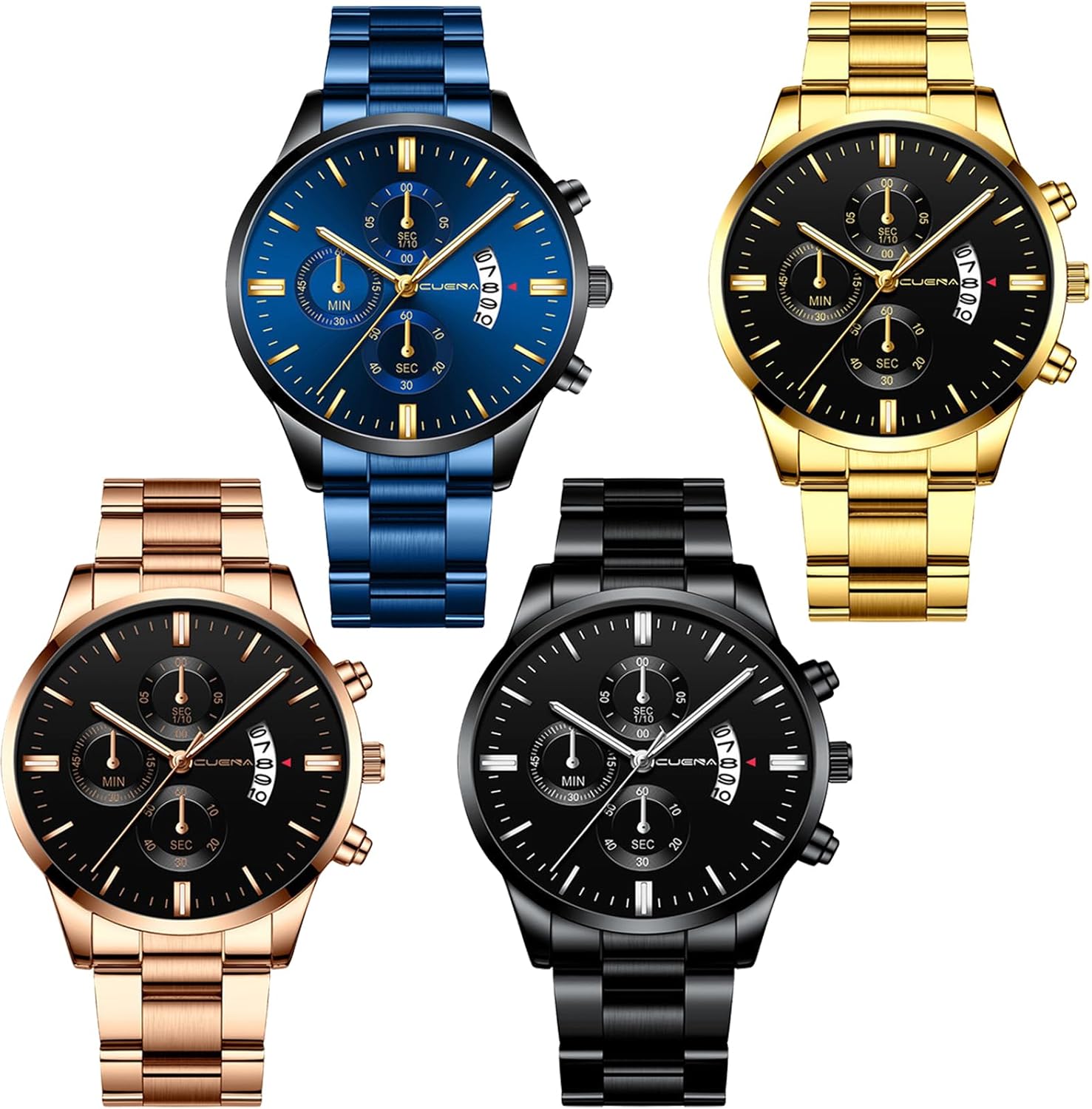 4 Pack Men’s Watches Luxury Casual Dress Business …