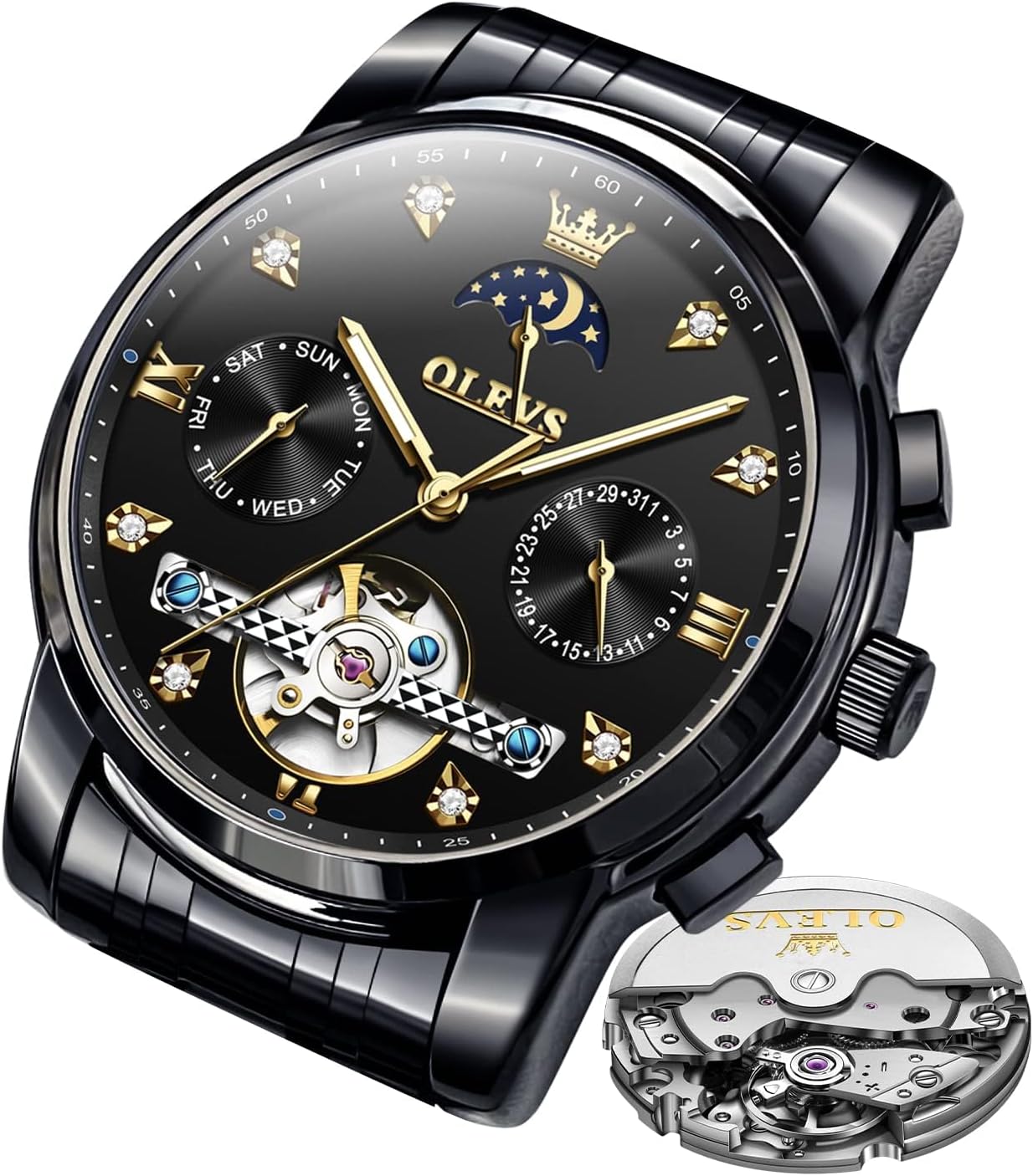 OLEVS Mens Automatic Watches Skeleton Tourbillon S…