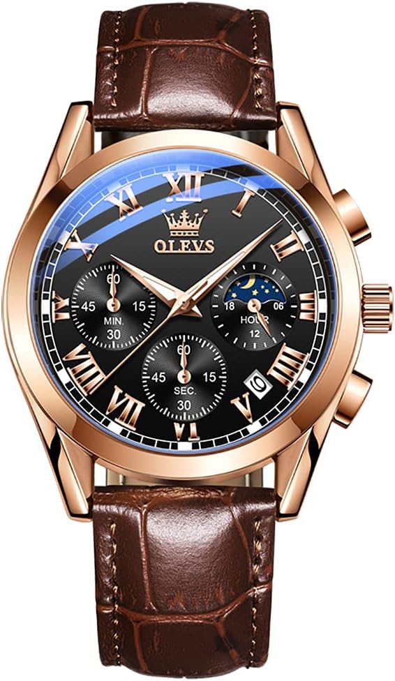 OLEVS Watches for Men Leather Watch Analog Quartz …