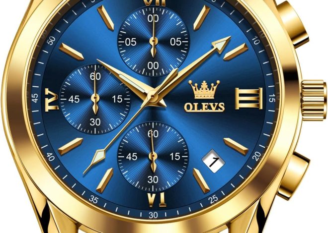 OLEVS Watch for Men Chronograph Brown Leather Gold…