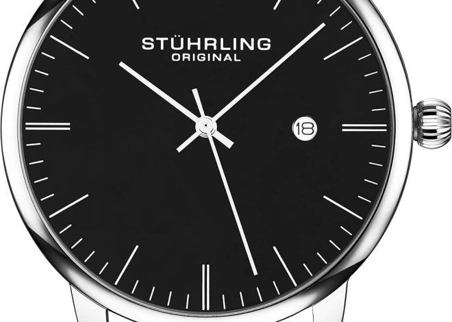 Stuhrling Original Mens Black Watch Calfskin Leath…