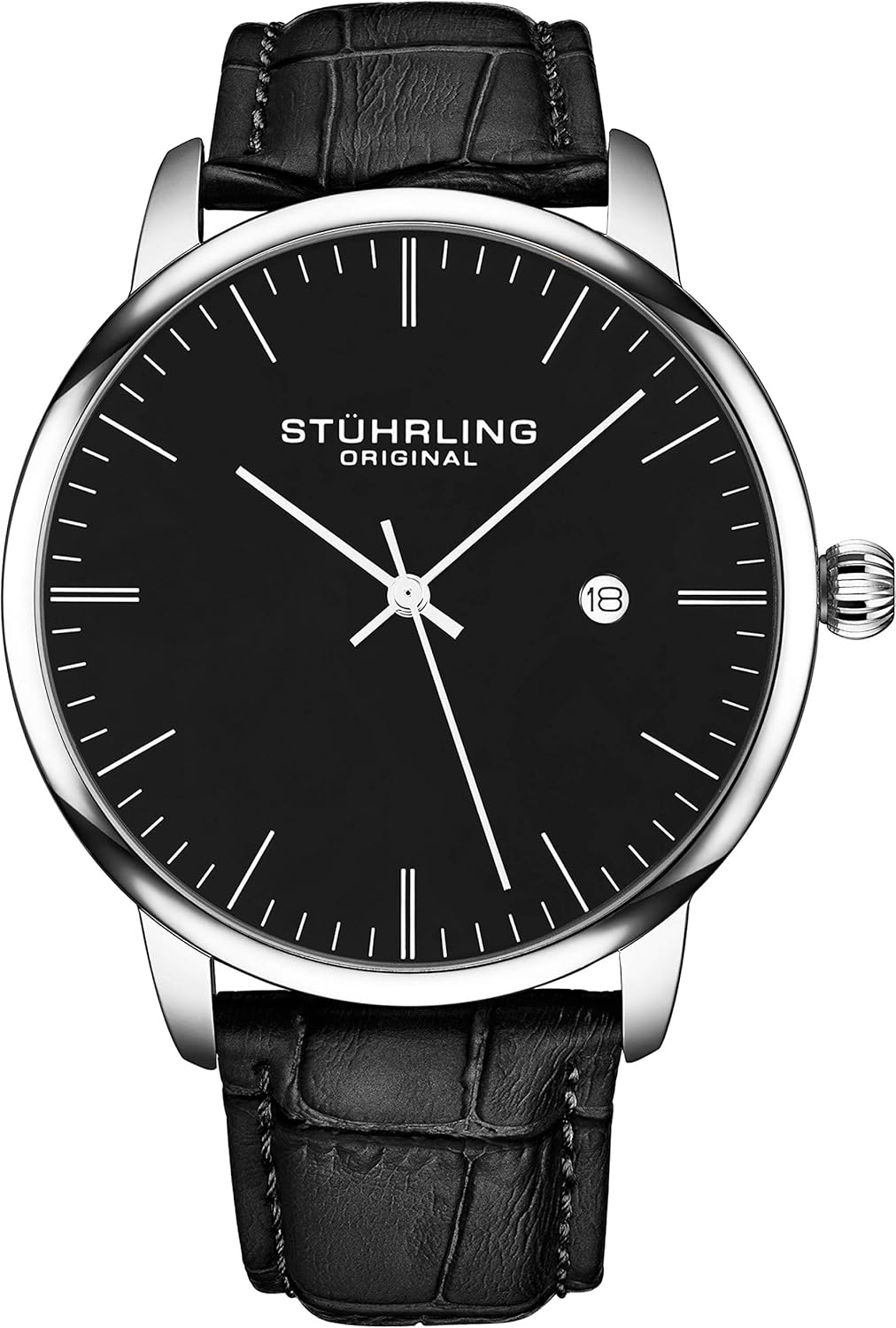 Stuhrling Original Mens Black Watch Calfskin Leath…