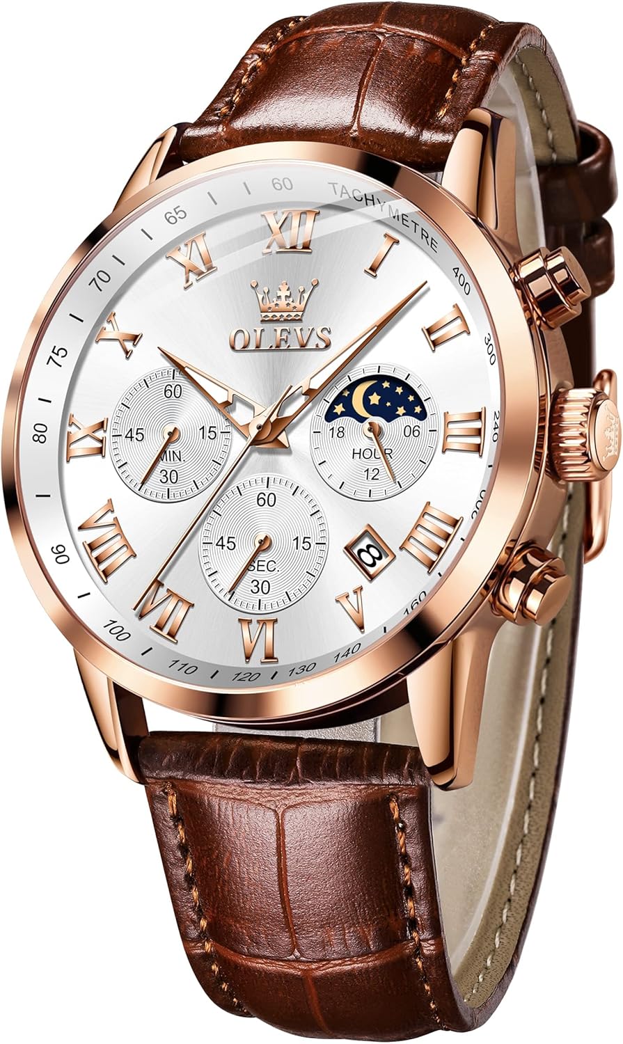 OLEVS Mens Watches Leather Chronograph Luxury Fash…